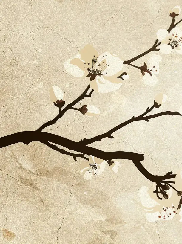 Charme Printanier : Silhouette de Prunier en Fleur - Illulart: Papier peint panoramique