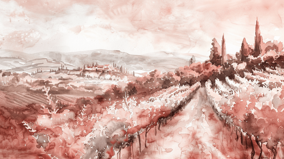 Charmes des vignes en aquarelle terracotta - Illulart: Papier peint panoramique