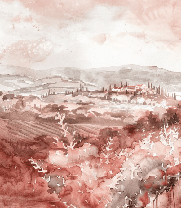 Charmes des vignes en aquarelle terracotta - Illulart: Papier peint panoramique