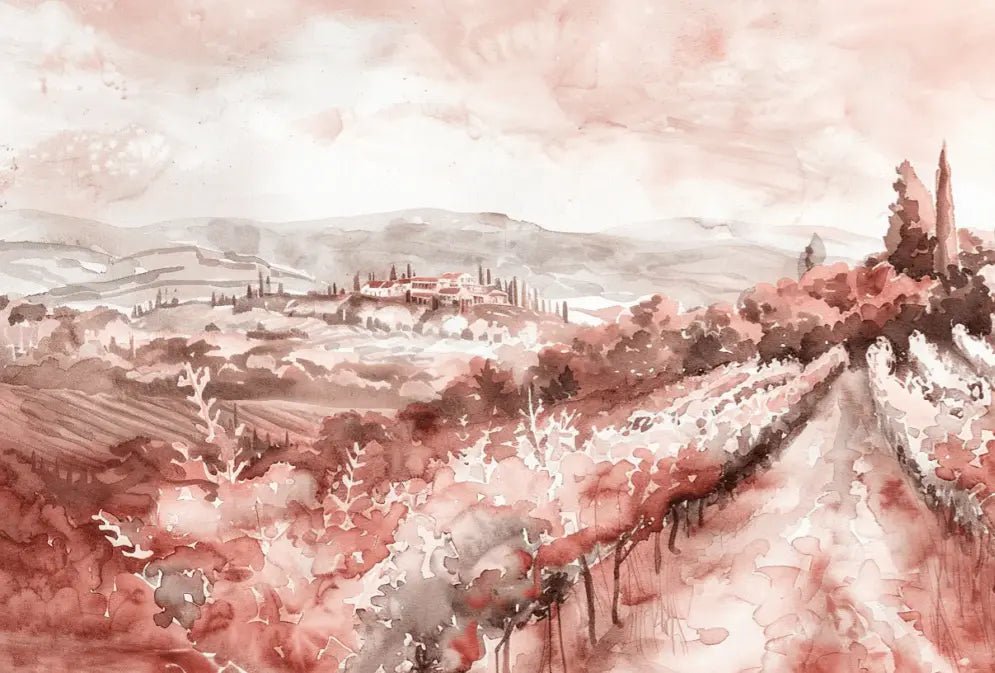 Charmes des vignes en aquarelle terracotta - Illulart: Papier peint panoramique