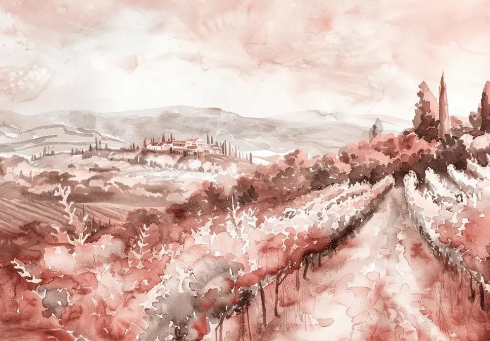 Charmes des vignes en aquarelle terracotta - Illulart: Papier peint panoramique