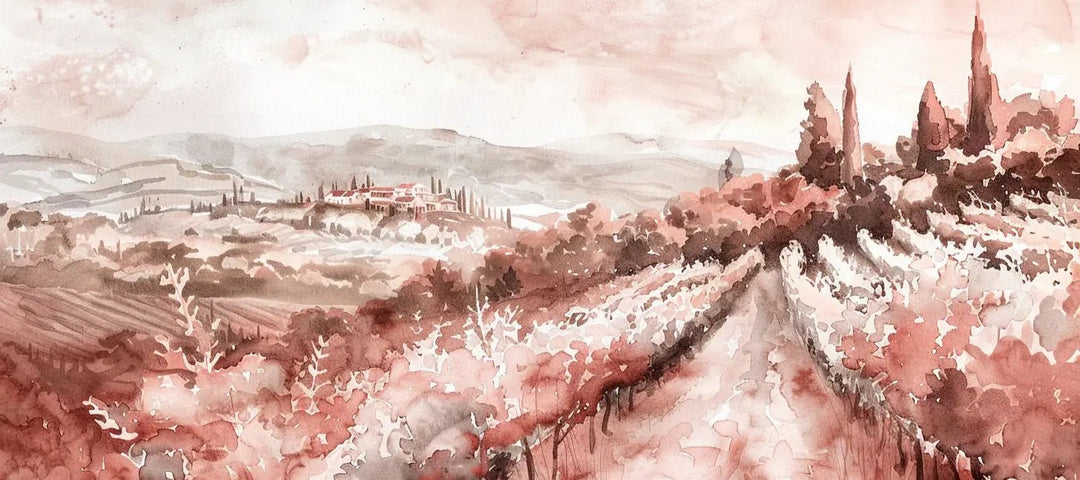 Charmes des vignes en aquarelle terracotta - Illulart: Papier peint panoramique