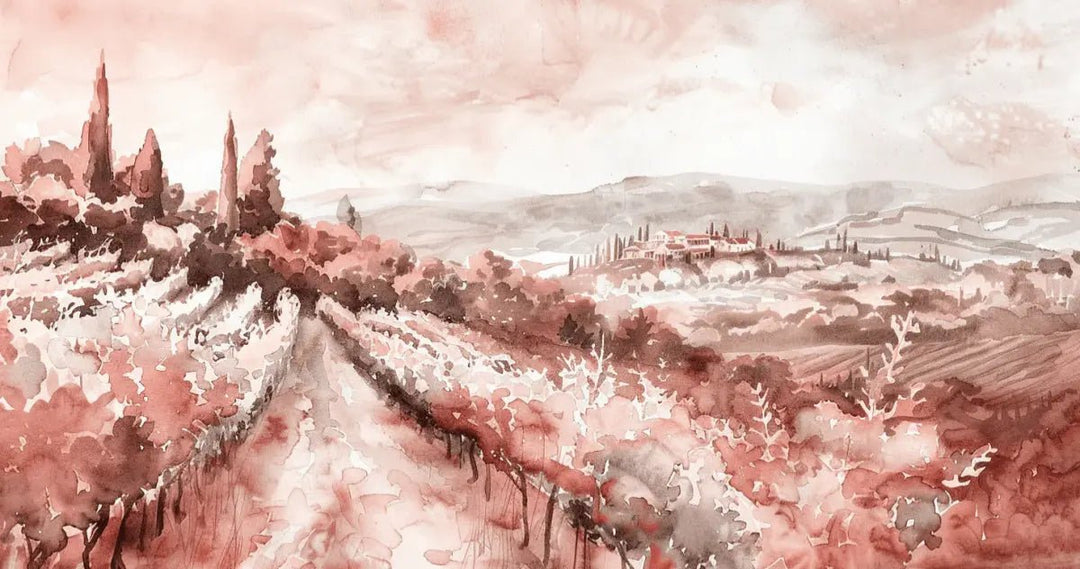 Charmes des vignes en aquarelle terracotta - Illulart: Papier peint panoramique