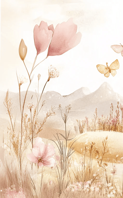 Château Pastel et Nature Florale - Papier Peint Panoramique Enfant - Illulart: Papier peint panoramique