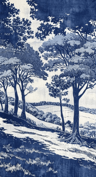 Chemin Bleu - Papier Peint Panoramique aux Nuances Bleues et Champêtres - Illulart: Papier peint panoramique