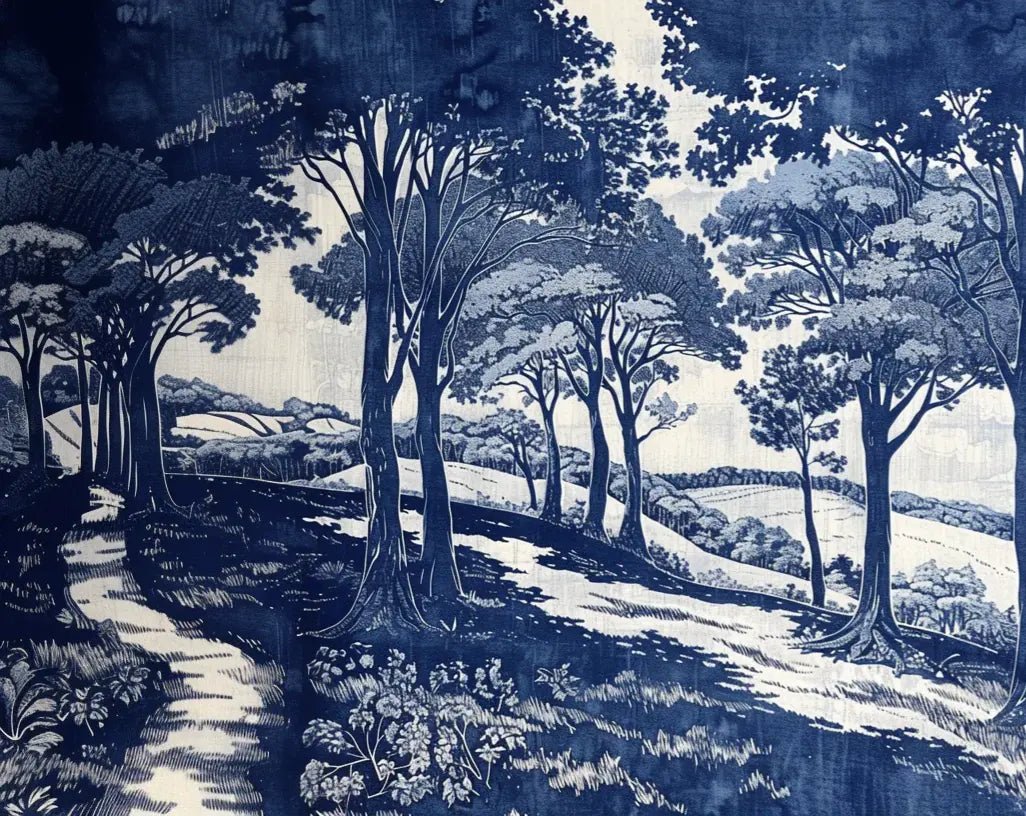 Chemin Bleu - Papier Peint Panoramique aux Nuances Bleues et Champêtres