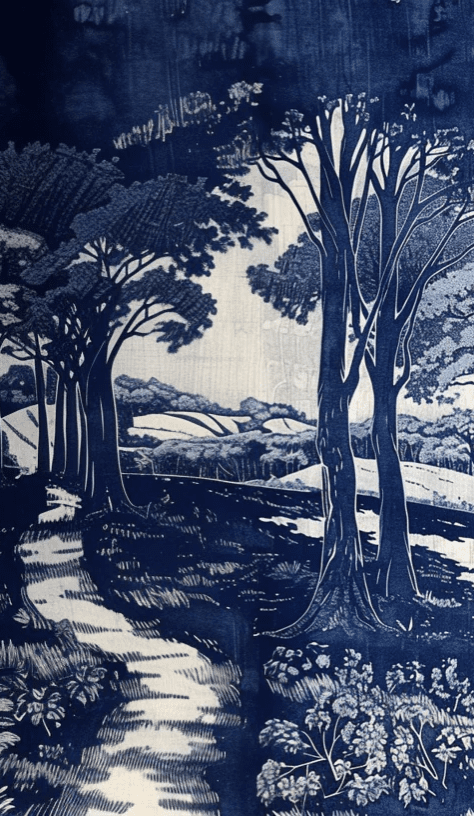 Chemin Bleu - Papier Peint Panoramique aux Nuances Bleues et Champêtres - Illulart: Papier peint panoramique