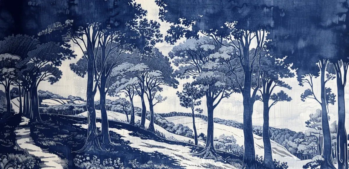 Chemin Bleu - Papier Peint Panoramique aux Nuances Bleues et Champêtres - Illulart: Papier peint panoramique