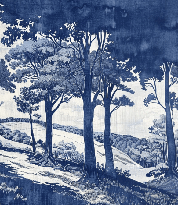 Chemin Bleu - Papier Peint Panoramique aux Nuances Bleues et Champêtres - Illulart: Papier peint panoramique