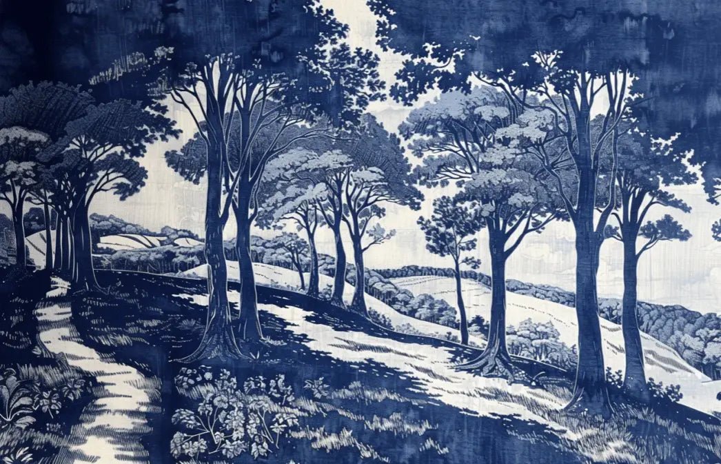 Chemin Bleu - Papier Peint Panoramique aux Nuances Bleues et Champêtres - Illulart: Papier peint panoramique