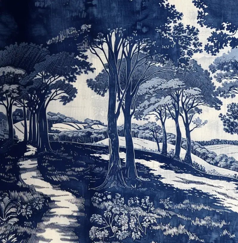 Chemin Bleu - Papier Peint Panoramique aux Nuances Bleues et Champêtres - Illulart: Papier peint panoramique