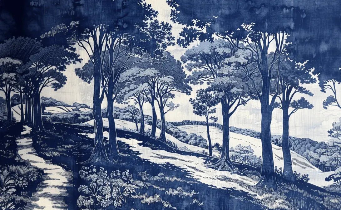 Chemin Bleu - Papier Peint Panoramique aux Nuances Bleues et Champêtres - Illulart: Papier peint panoramique