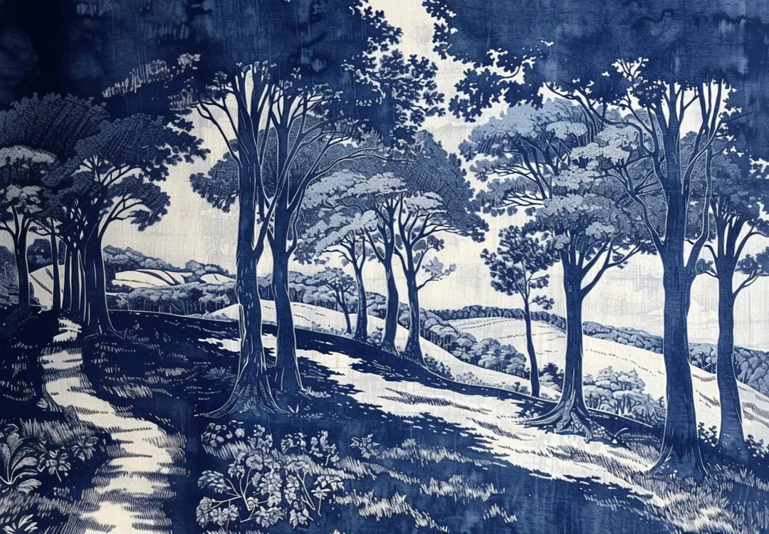 Chemin Bleu - Papier Peint Panoramique aux Nuances Bleues et Champêtres - Illulart: Papier peint panoramique