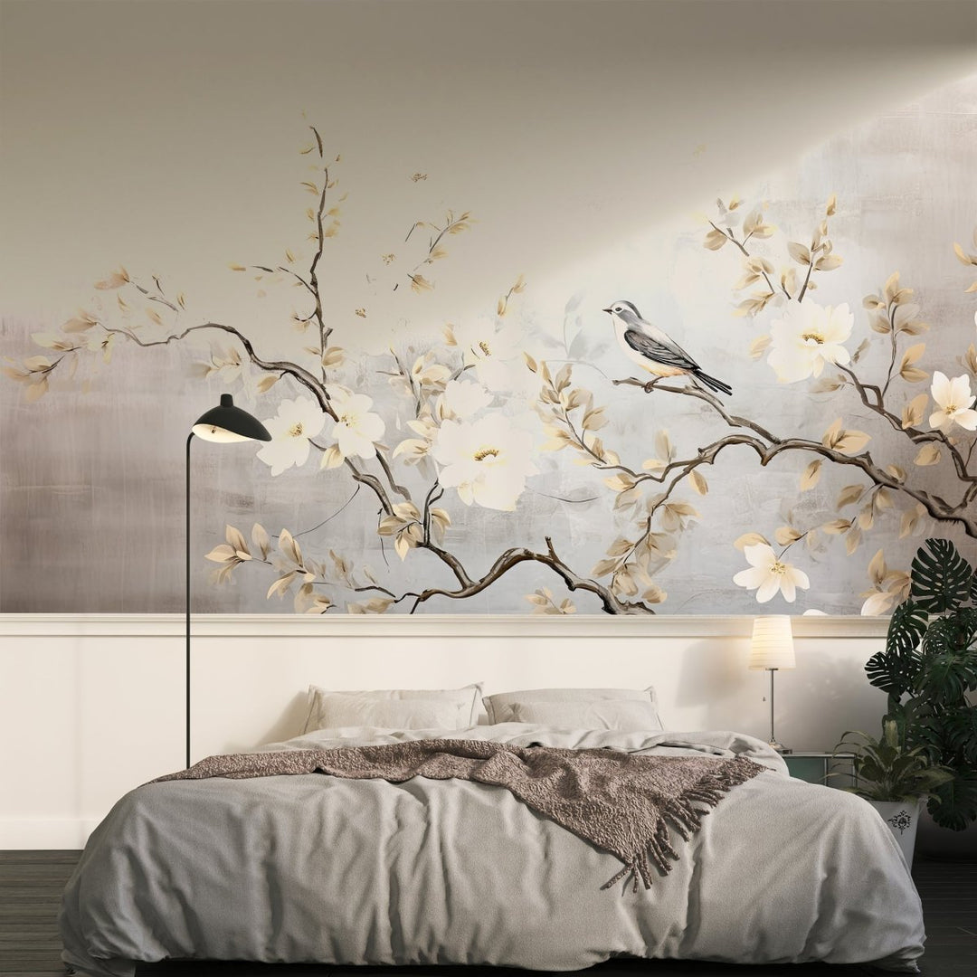 Chinoiserie - Branche Fleurie et son Oiseau - Illulart: Papier peint panoramique