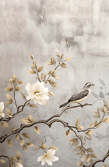 Chinoiserie - Branche Fleurie et son Oiseau - Illulart: Papier peint panoramique