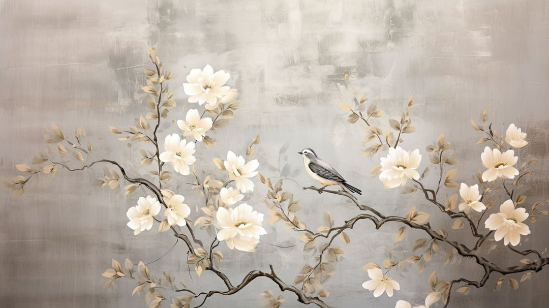 Chinoiserie - Branche Fleurie et son Oiseau - Illulart: Papier peint panoramique