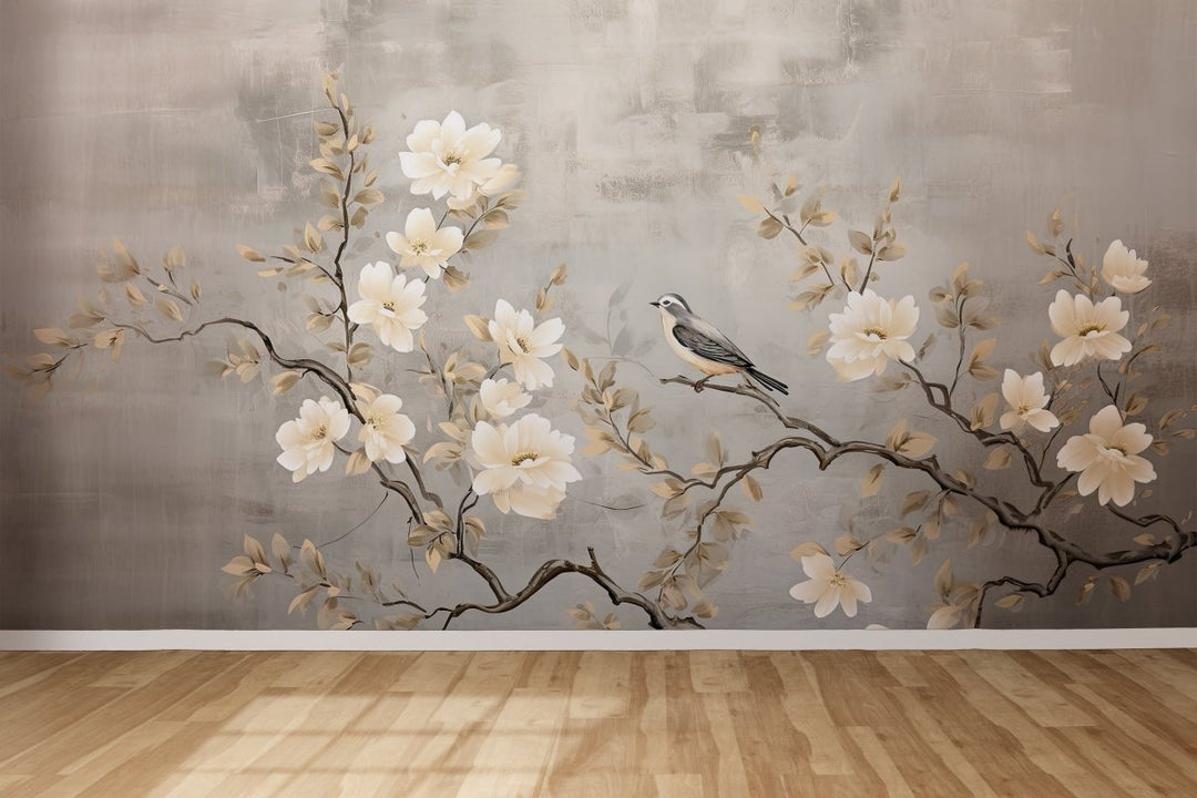 Chinoiserie - Branche Fleurie et son Oiseau - Illulart: Papier peint panoramique