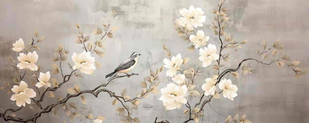 Chinoiserie - Branche Fleurie et son Oiseau - Illulart: Papier peint panoramique