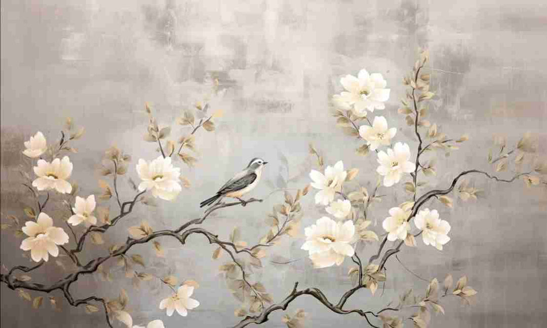 Chinoiserie - Branche Fleurie et son Oiseau - Illulart: Papier peint panoramique