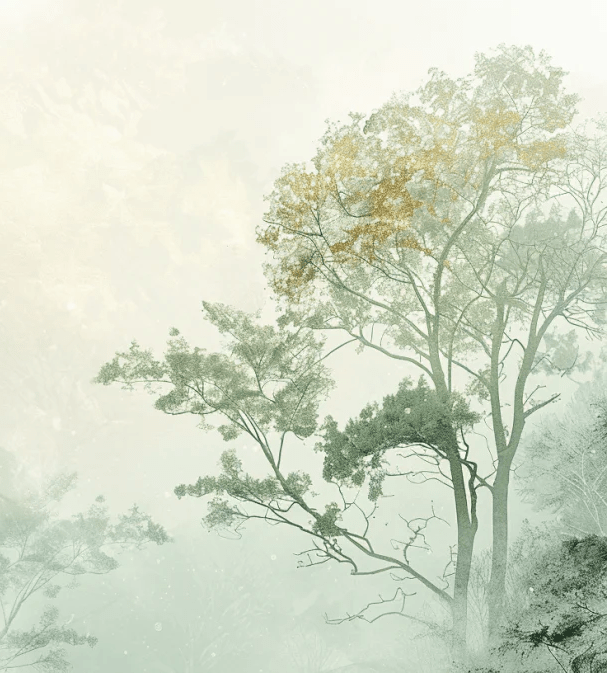 Chuchotements des Arbres : Mystique et Brume - Illulart: Papier peint panoramique