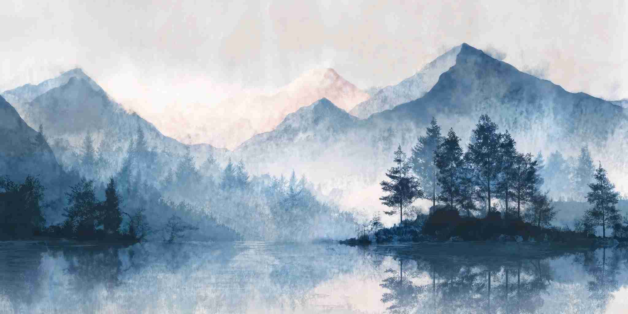 Cimes Bleutées – Papier peint paysage montagne nordique - Illulart: Papier peint panoramique