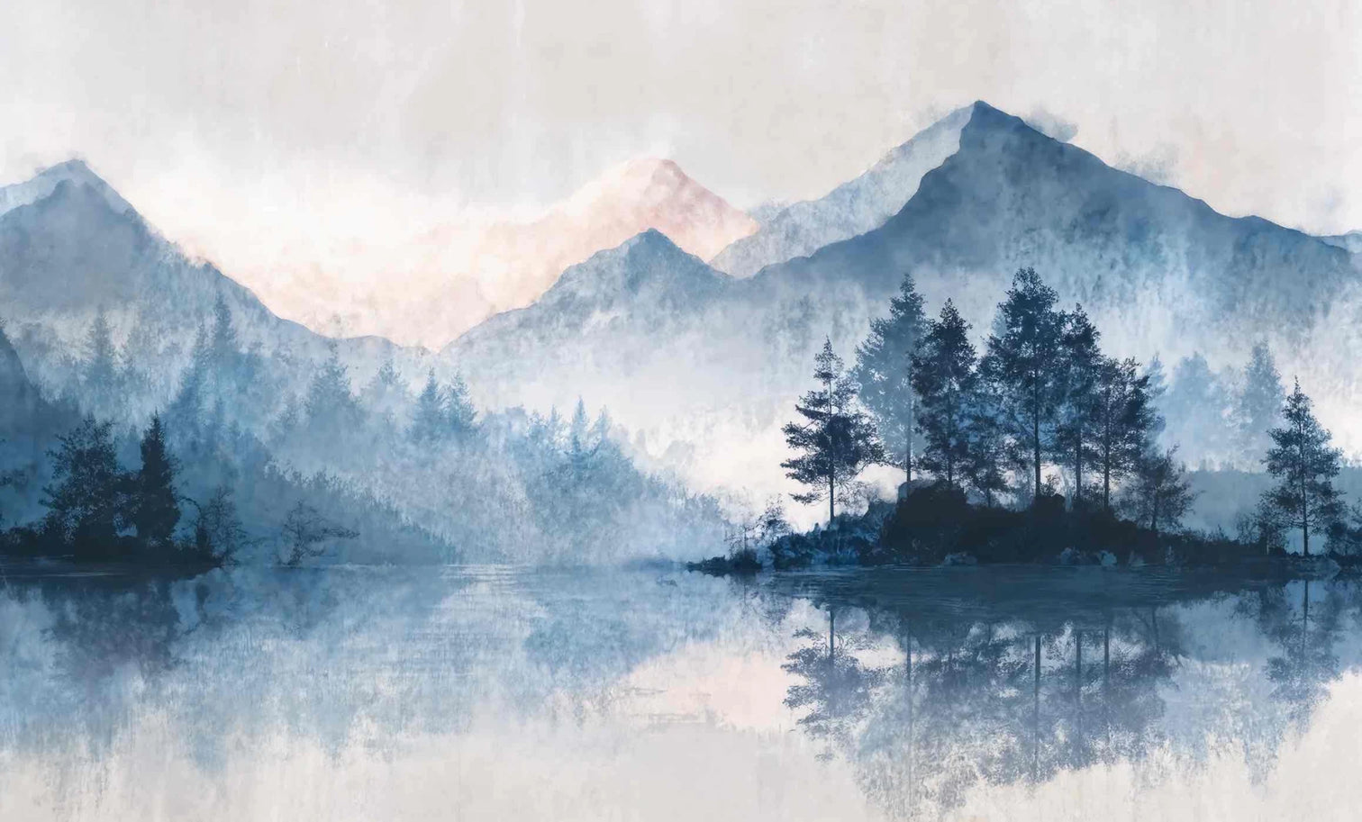 Cimes Bleutées – Papier peint paysage montagne nordique - Illulart: Papier peint panoramique