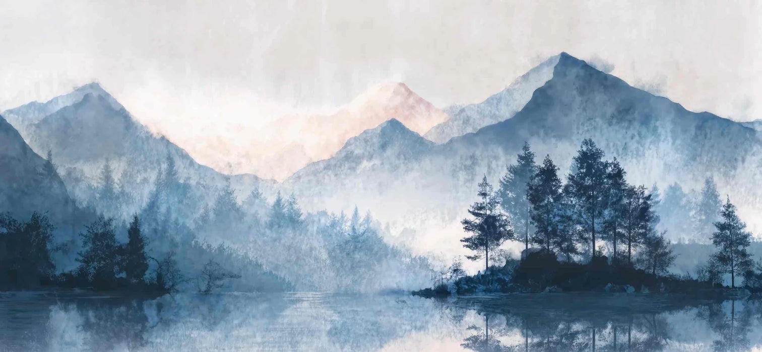 Cimes Bleutées – Papier peint paysage montagne nordique - Illulart: Papier peint panoramique