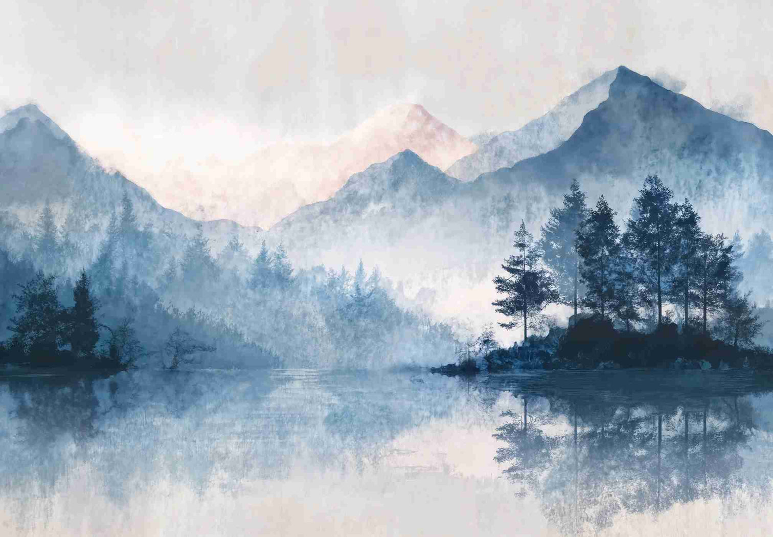 Cimes Bleutées – Papier peint paysage montagne nordique - Illulart: Papier peint panoramique