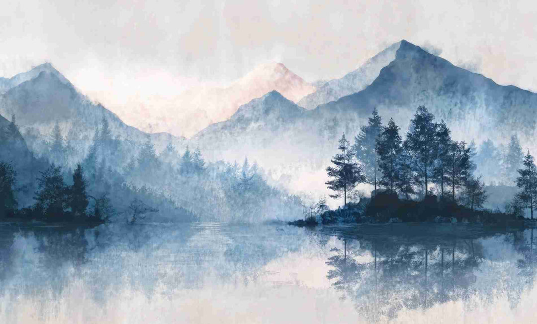 Cimes Bleutées – Papier peint paysage montagne nordique - Illulart: Papier peint panoramique