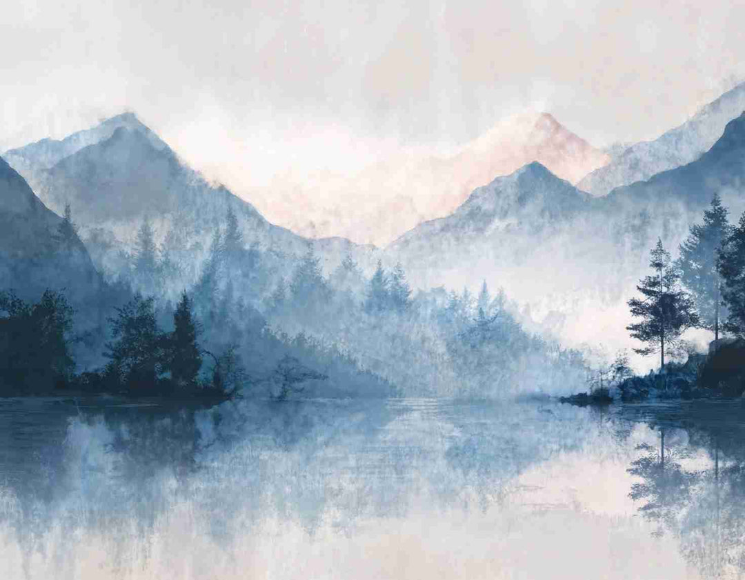 Cimes Bleutées – Papier peint paysage montagne nordique - Illulart: Papier peint panoramique