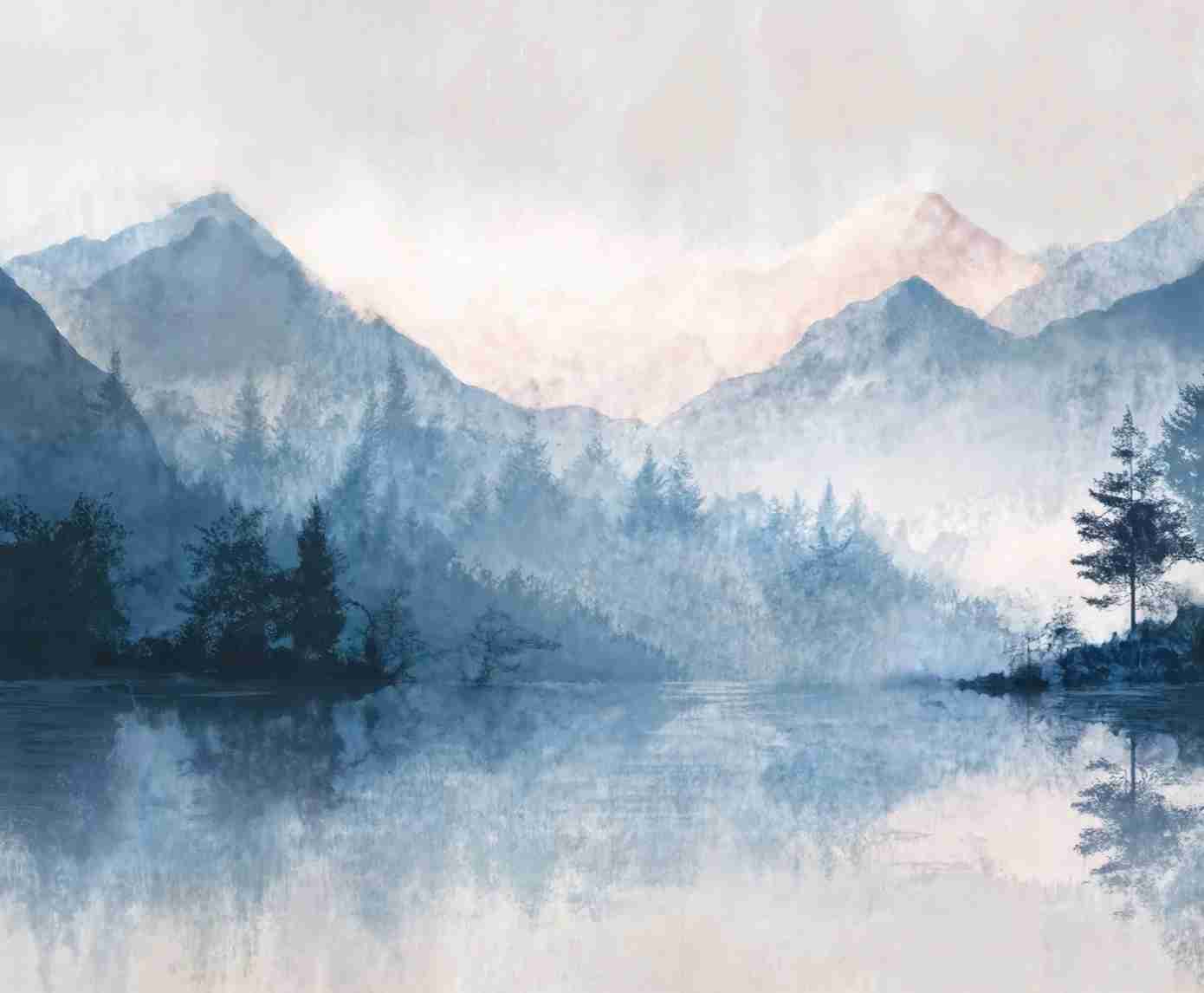 Cimes Bleutées – Papier peint paysage montagne nordique - Illulart: Papier peint panoramique