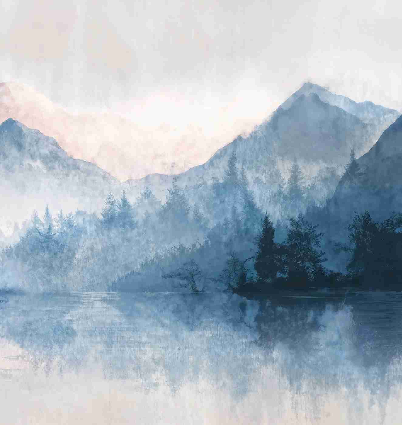 Cimes Bleutées – Papier peint paysage montagne nordique - Illulart: Papier peint panoramique