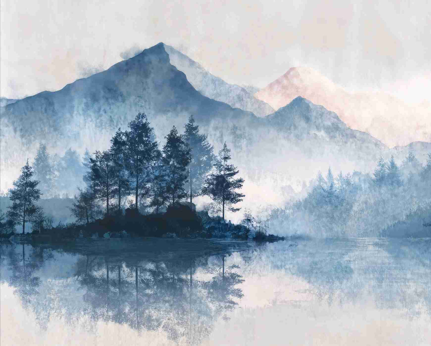 Cimes Bleutées – Papier peint paysage montagne nordique - Illulart: Papier peint panoramique