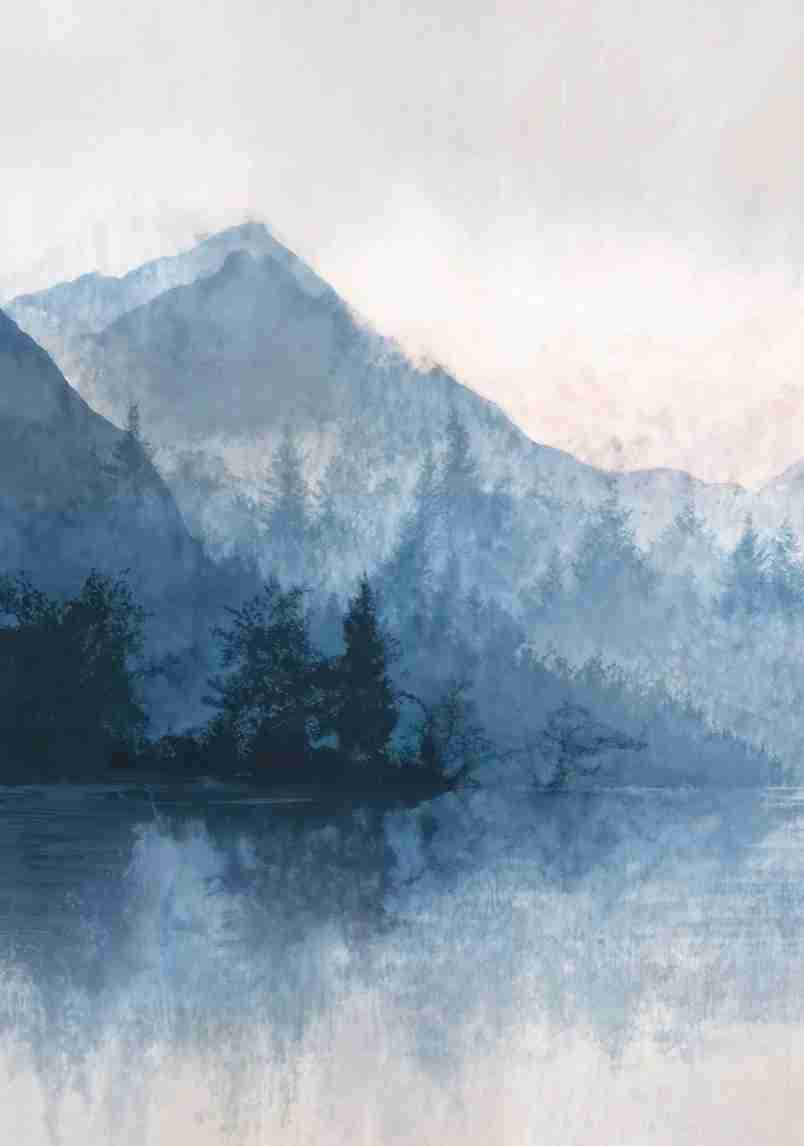 Cimes Bleutées – Papier peint paysage montagne nordique - Illulart: Papier peint panoramique