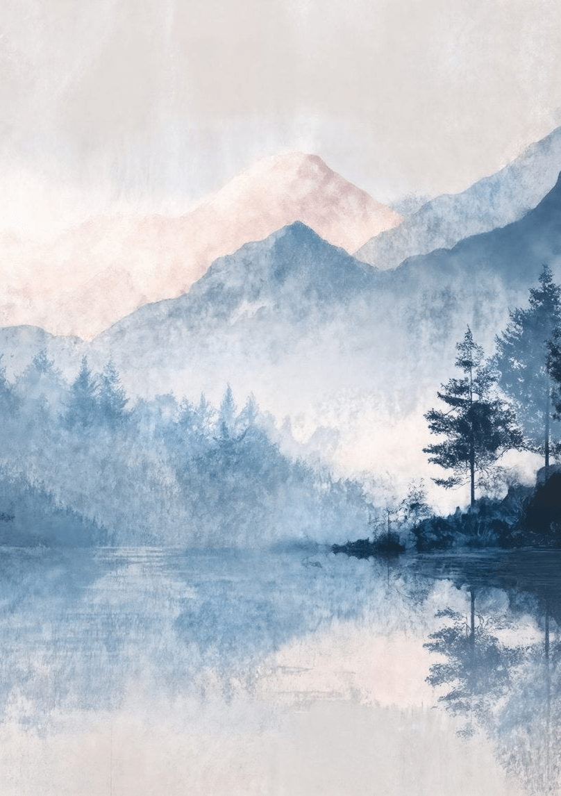 Cimes Bleutées – Papier peint paysage montagne nordique - Illulart: Papier peint panoramique