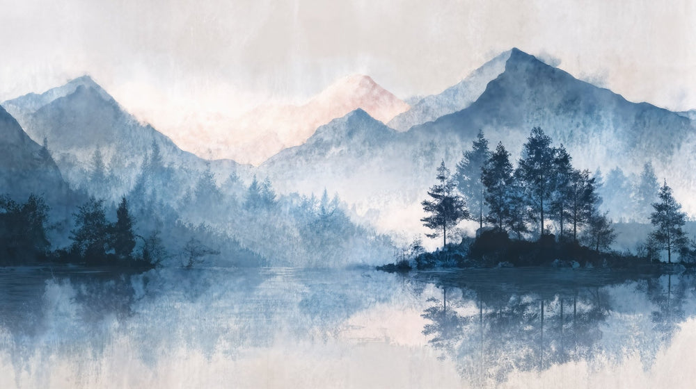 Cimes Bleutées – Papier peint paysage montagne nordique - Illulart: Papier peint panoramique