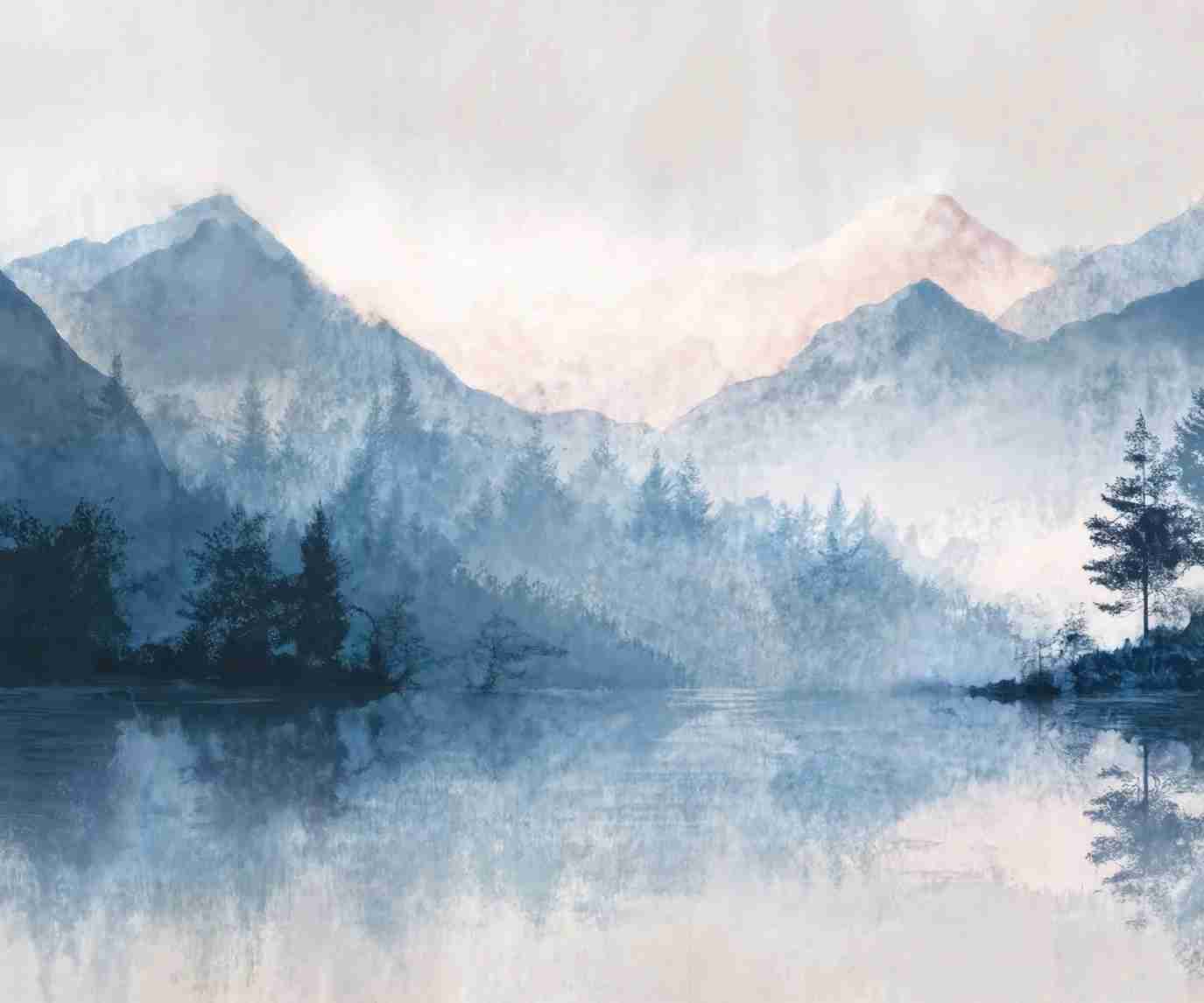 Cimes Bleutées – Papier peint paysage montagne nordique - Illulart: Papier peint panoramique