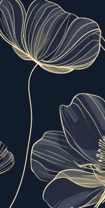 Cosmos Épanouis : Papier Peint Panoramique bleu nuit aux Motifs Floraux - Illulart: Papier peint panoramique