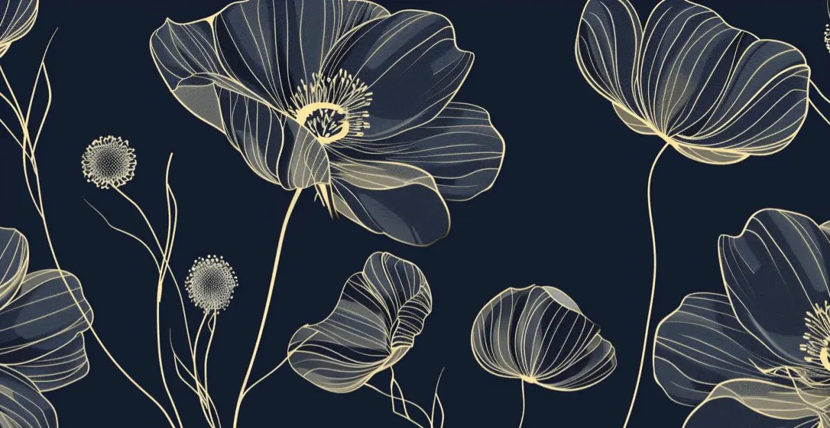 Cosmos Épanouis : Papier Peint Panoramique bleu nuit aux Motifs Floraux - Illulart: Papier peint panoramique