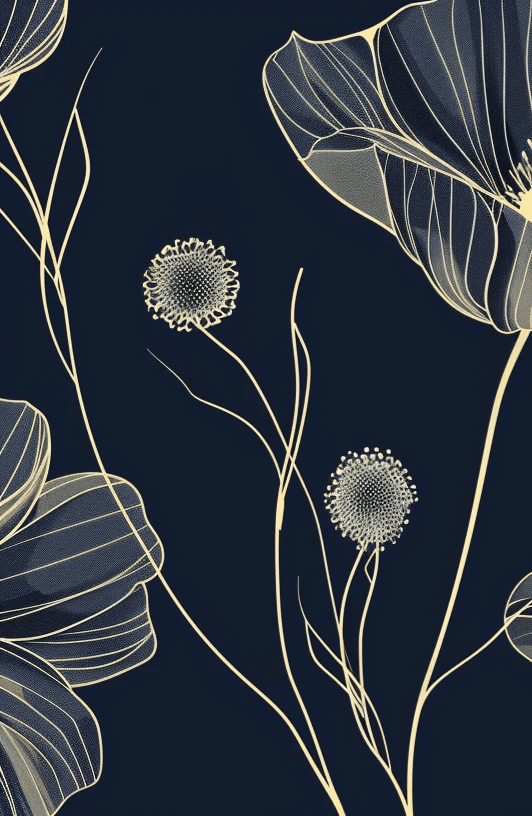 Cosmos Épanouis : Papier Peint Panoramique bleu nuit aux Motifs Floraux - Illulart: Papier peint panoramique