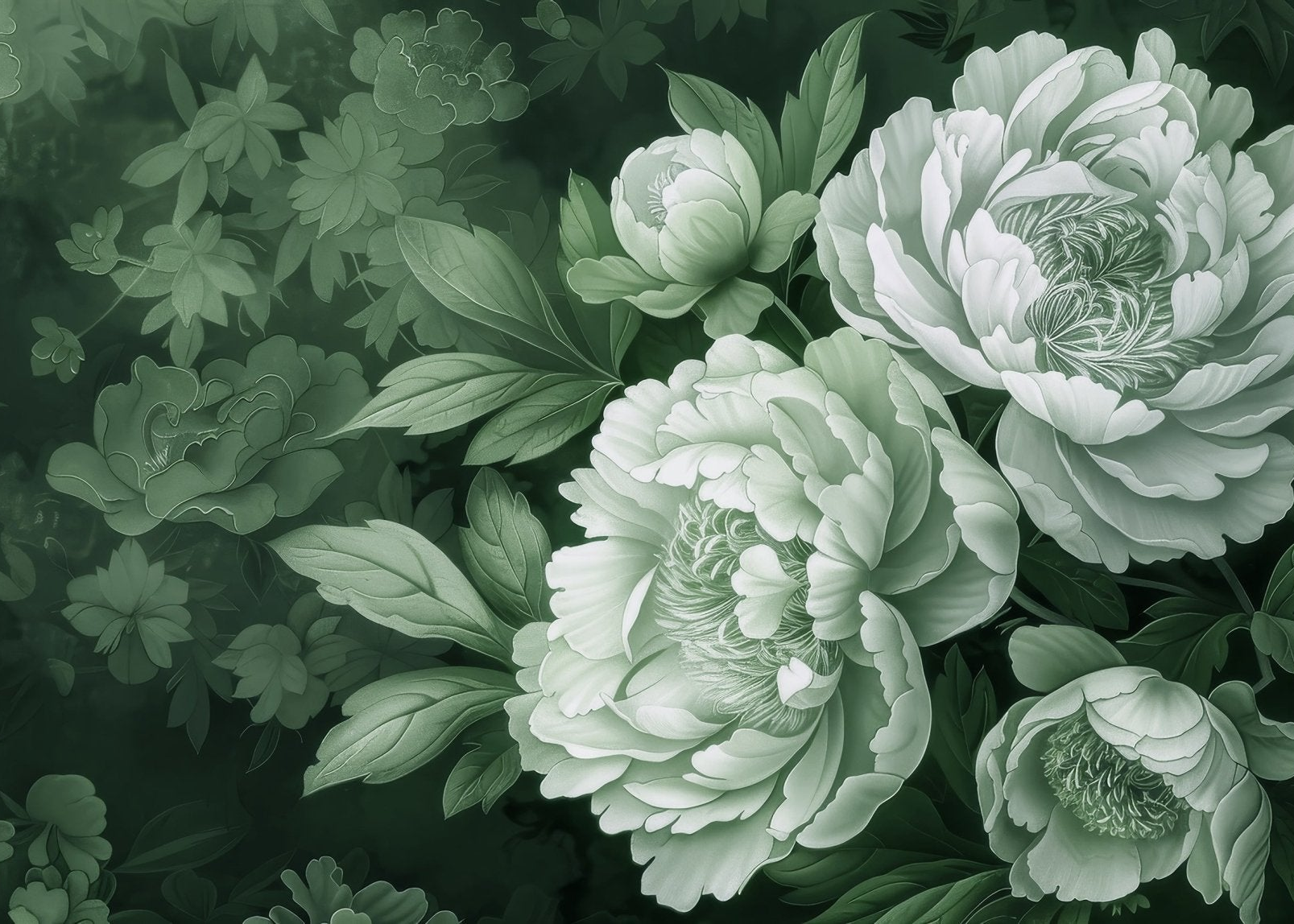Elégance des pivoines en vert sauge