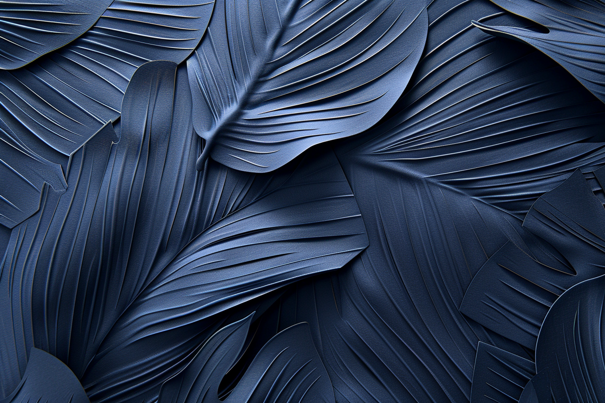 Feuillage 3D Velours Bleu Nuit