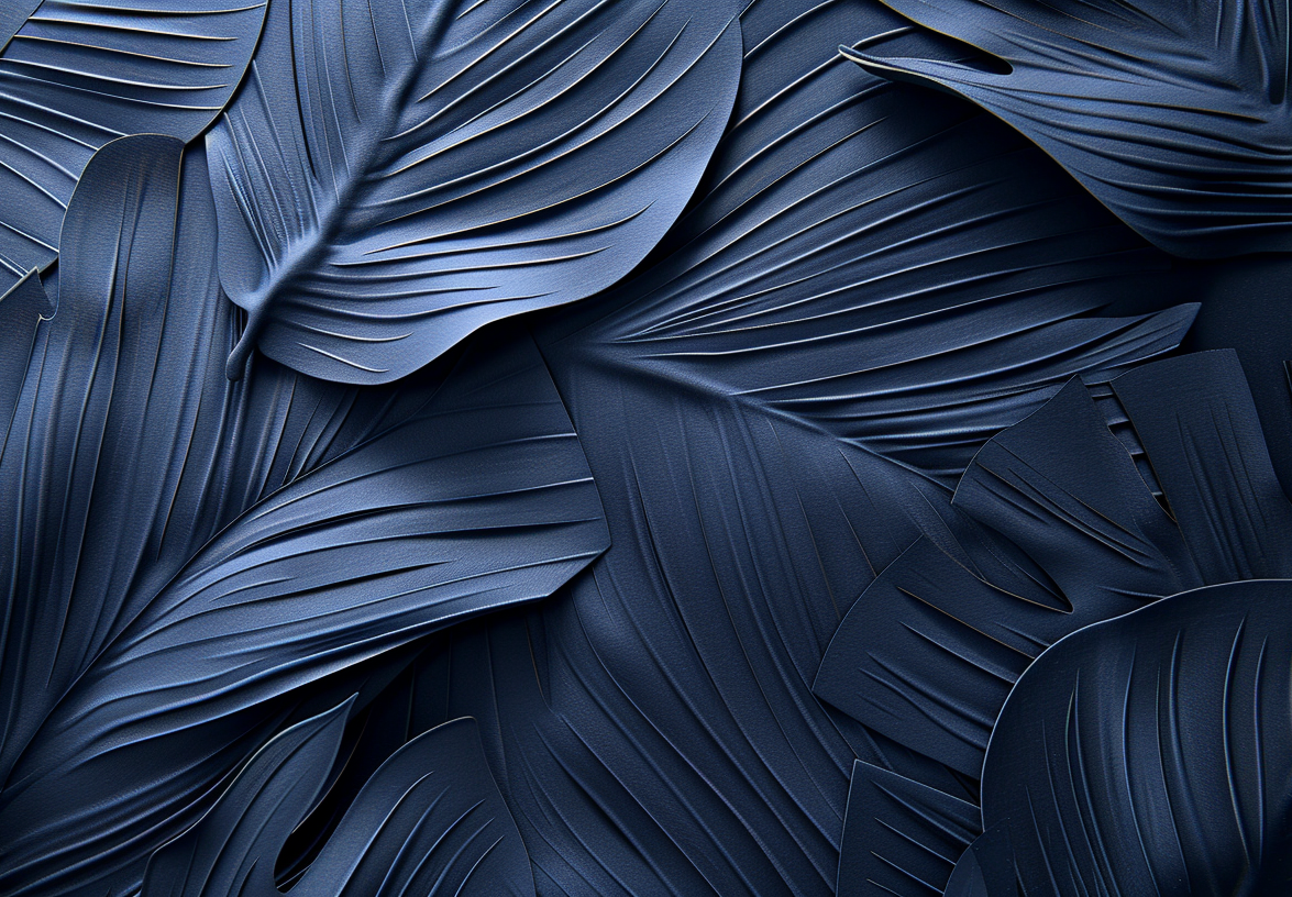 Feuillage 3D Velours Bleu Nuit