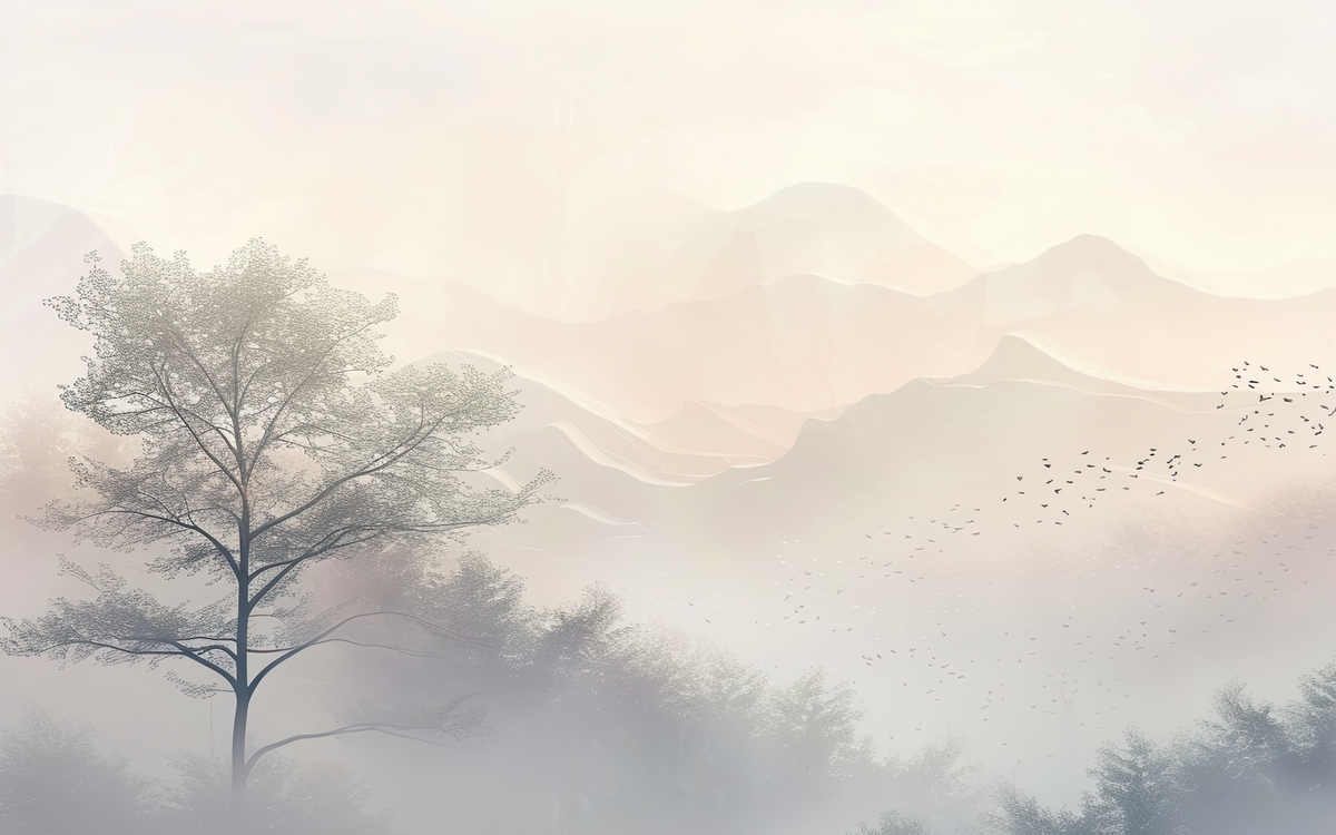Aurore montagneuse en brume