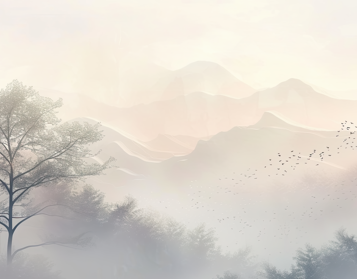 Aurore montagneuse en brume