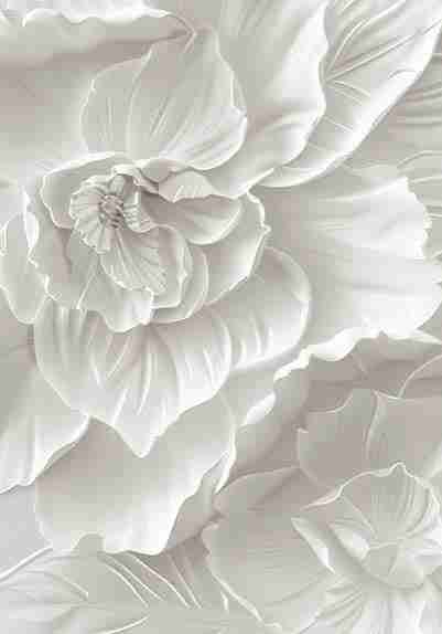Delicatesse en Blanc : papier peint à motif de fleurs en 3D - Illulart: Papier peint panoramique
