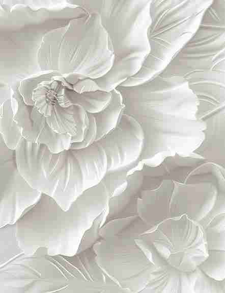 Delicatesse en Blanc : papier peint à motif de fleurs en 3D - Illulart: Papier peint panoramique