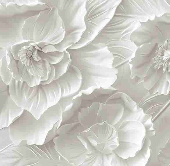 Delicatesse en Blanc : papier peint à motif de fleurs en 3D - Illulart: Papier peint panoramique