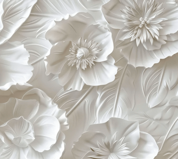 Delicatesse en Blanc : papier peint à motif de fleurs en 3D - Illulart: Papier peint panoramique