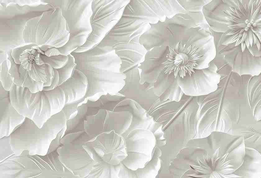 Delicatesse en Blanc : papier peint à motif de fleurs en 3D - Illulart: Papier peint panoramique